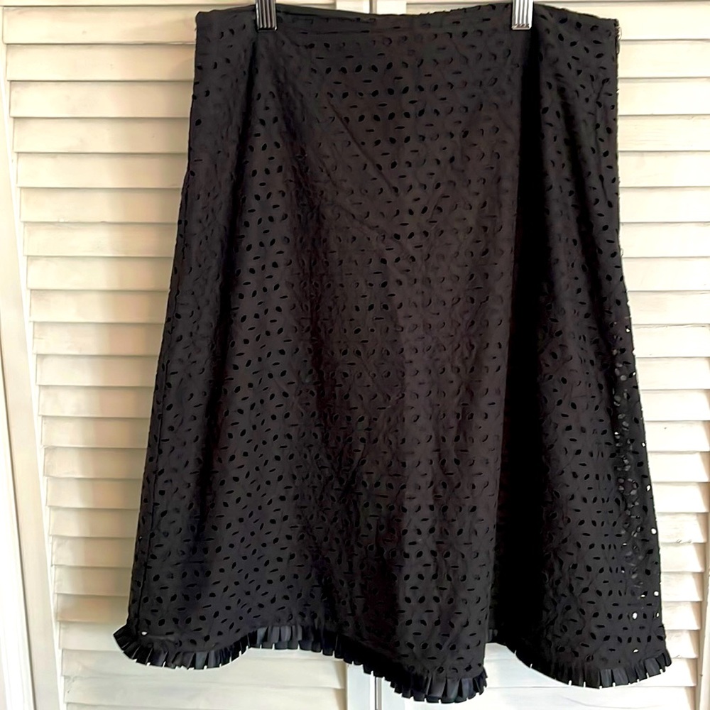 IXIA Black Eyelet Fit & Flare Skirt, Size Medium